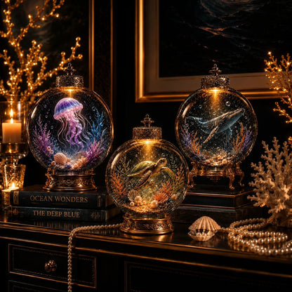 🌊 Ocean Series Illuminated 3D Model Decoration Collection | Clear Display Ornament with Detailed Sea Creatures, Coral, Shell & Pearl-Style Accents ✨