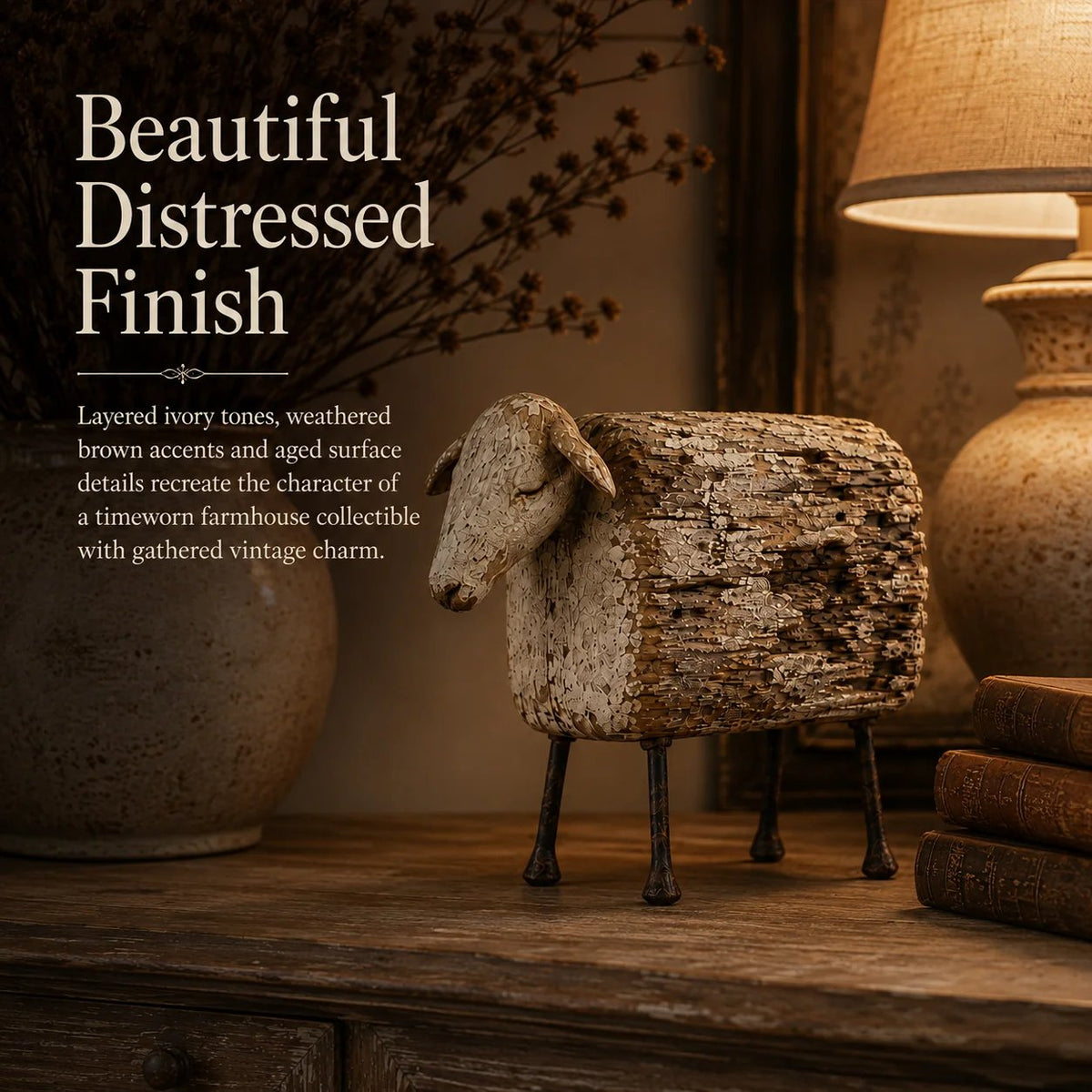 🐑 Vintage Distressed Farm Animal Sculptures – 5 Rustic Styles