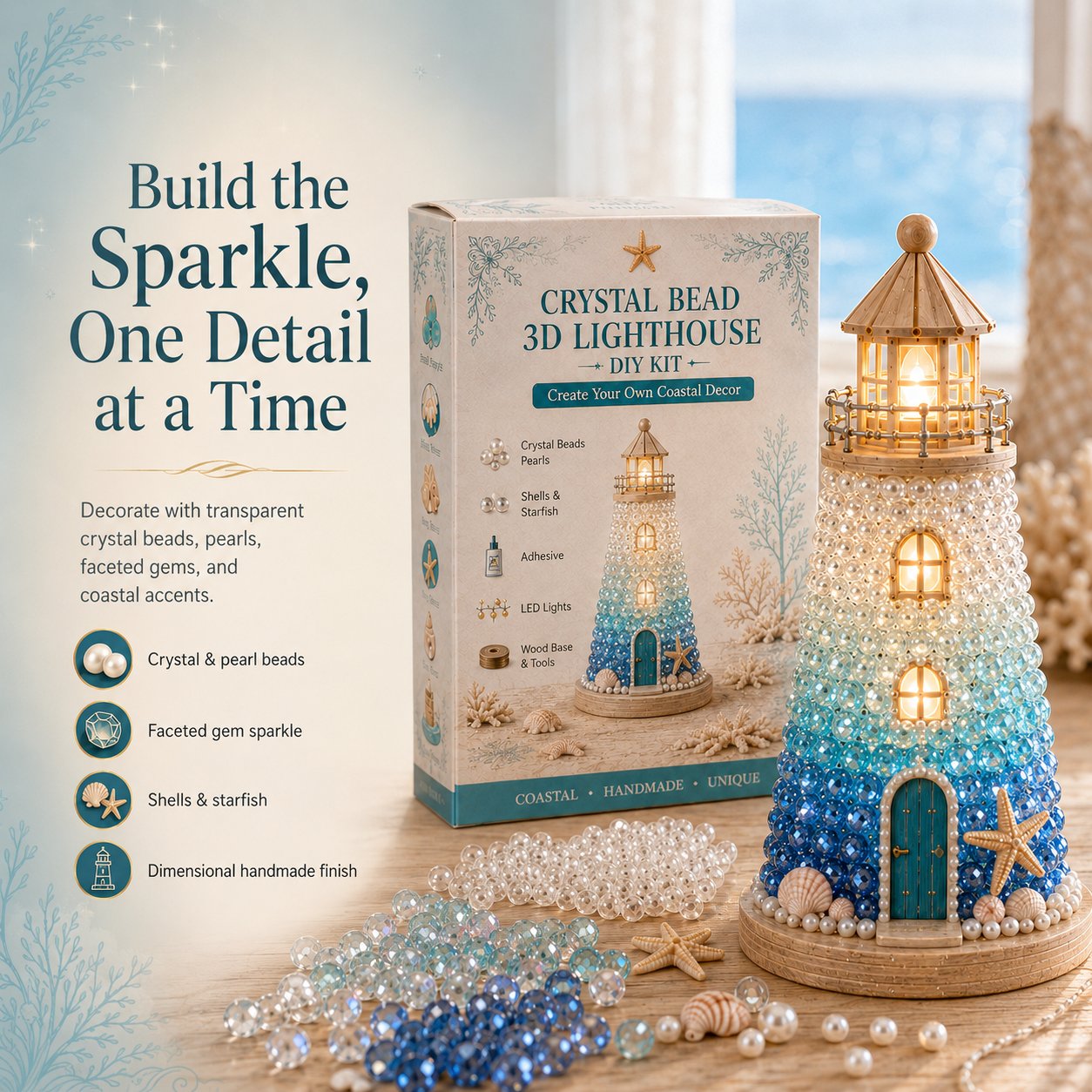 ⏳ Last Day 49% OFF – 🌊 Beginner-Friendly DIY Lighted Sea Glass-Style Lighthouse Kit Collection | Complete Kit with Sea Glass-Style Pieces, LED Lights & Step-by-Step Guide Included 💕