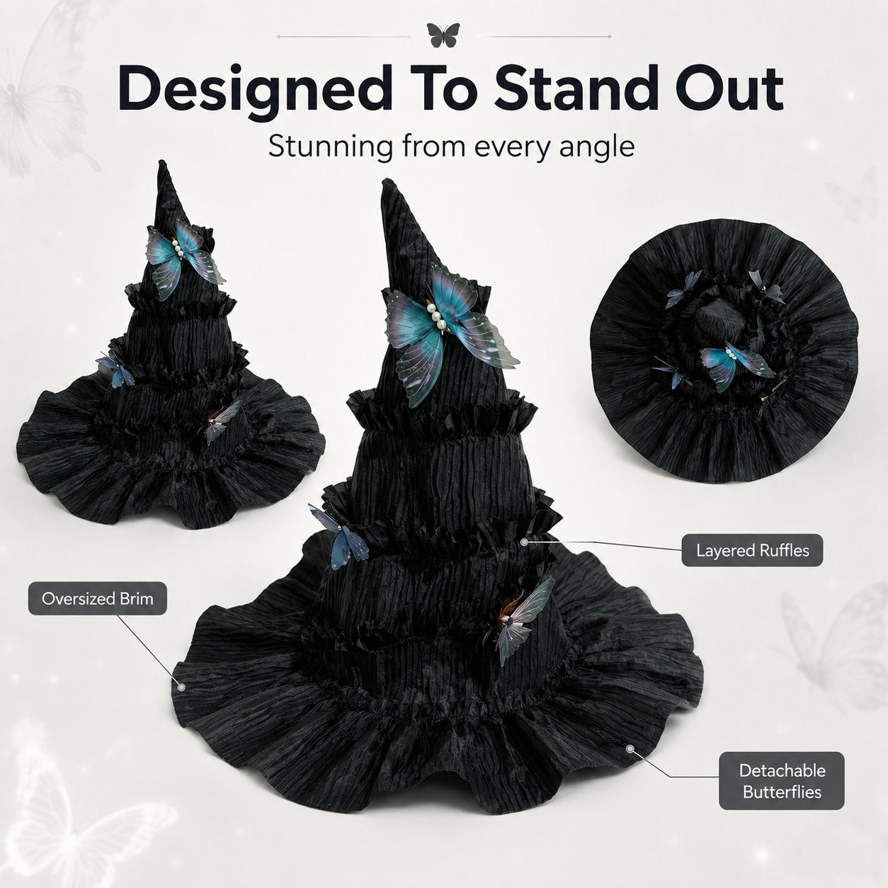 🦋 🧙Mystical Butterfly Witch Hat – 🖤Enchant Your Halloween Look(📦Buy 2 Free Shipping)