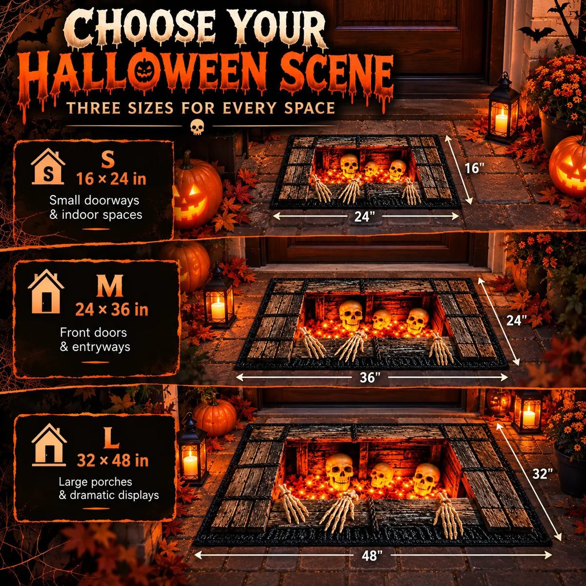 🔥LAST DAY 50% OFF💀Underground Crypt Skeleton Flame Ember Halloween Rug Decor✨