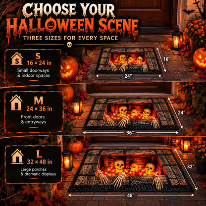 🔥LAST DAY 50% OFF💀Underground Crypt Skeleton Flame Ember Halloween Rug Decor✨
