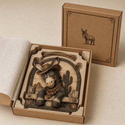 🫏 Rustic Cowboy Donkey Wall Hanging – Western Farmhouse Décor & Country Keepsake