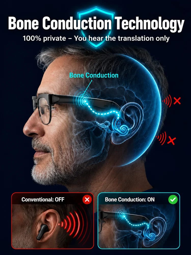 AI Smart Long Battery Life Wireless Bluetooth 6.0 Translation Glasses