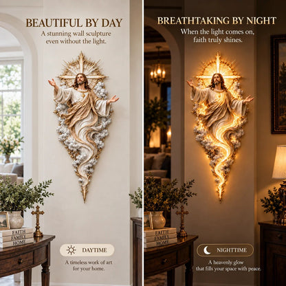 🔥✝️ Light of the World Jesus Wall Sculpture – A Radiant Symbol of Faith for the Home✝️