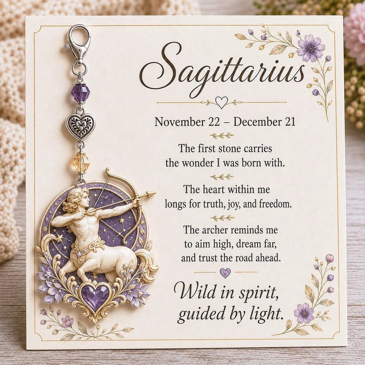 Zodiac Birthstone-Inspired Charm Keychain & Affirmation Card