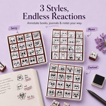 📚 Expression Reaction Stamp Set – Cute Book Annotation Stamps for Readers & Journaling