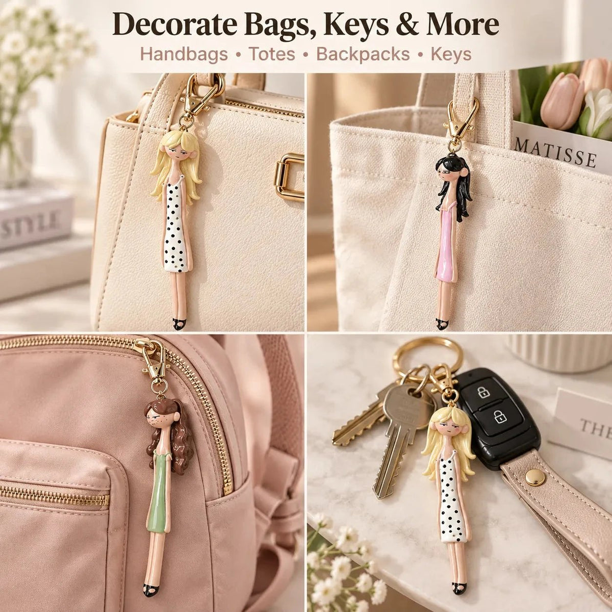 👗 Cute Fashion Girl Doll Bag Charm Keychain