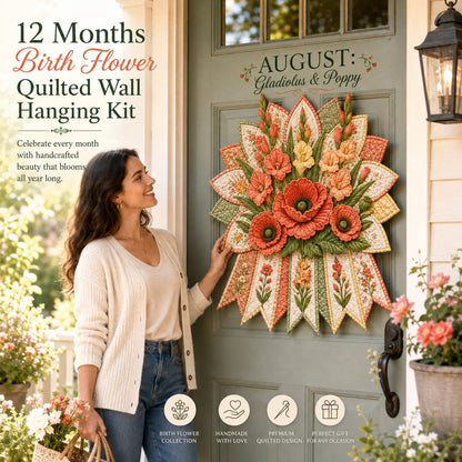 🌸 Beginner-Friendly 12-Month Birth Flower 3D Quilted Wall Hanging Sewing Kit Collection | Complete Kit with Coordinated Fabrics, Sewing Materials & Step-by-Step Guide Included 💕