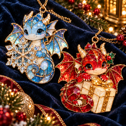 Enchanted Christmas Dragons – 6-Piece Vintage Stained Glass-Style Ornament Set