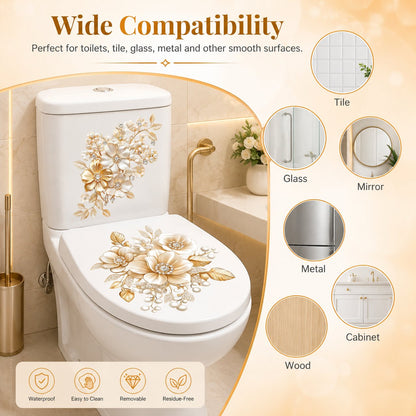 🌼Luxury Golden Flower Toilet Sticker