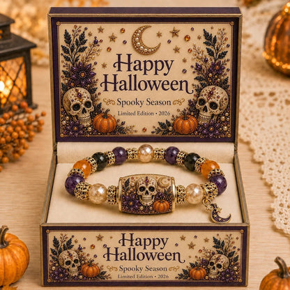 🎃 Limited Edition Halloween Black Cat & Pumpkin Beaded Bracelet Set | Spooky Cute Gift Jewelry