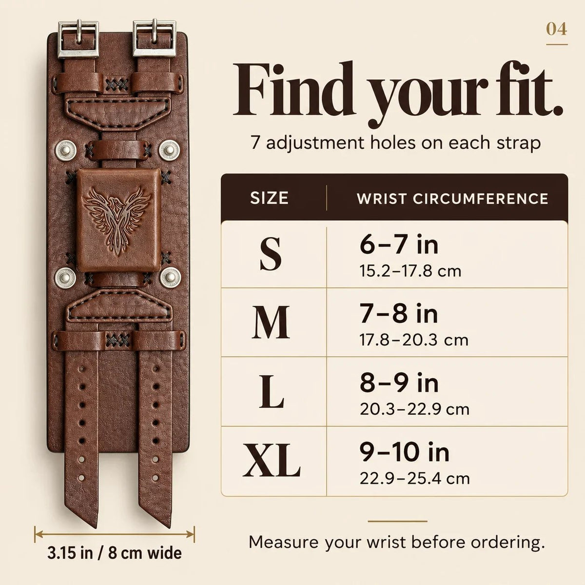Leather Cuff Watch Strap with Personalized Flap, Brown Wide Handmade Watch Band for Apple