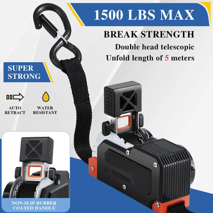 ⏰Limited Stock 60% OFF 🚜 Dual-End Retractable Tie-Down Ratcheting Straps, Large Locking S Hooks for Motorcycle, ATV, Truck