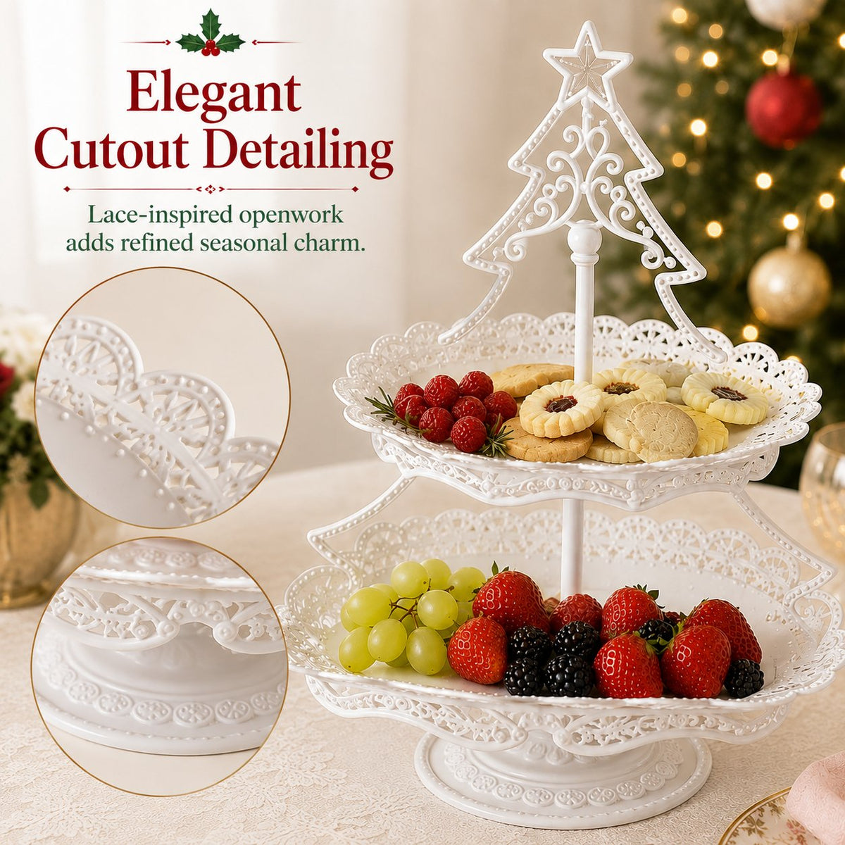Christmas Tree Two-Tier Serving Stand