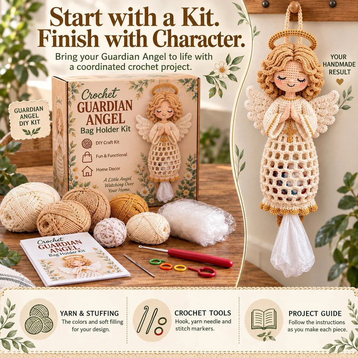 ⏳ Last Day 49% OFF – 🧶 Beginner-Friendly Blessed Home Crochet Bag Holder DIY Kit | 4 Faith-Inspired Designs with Yarn, Tools & Guide Included ✝️