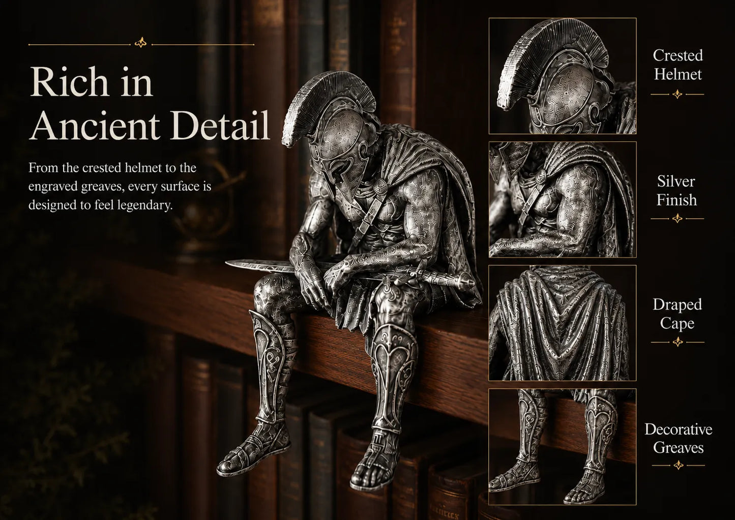 Ancient Greek Warrior Shelf Sitter – Unique Bookshelf Decor