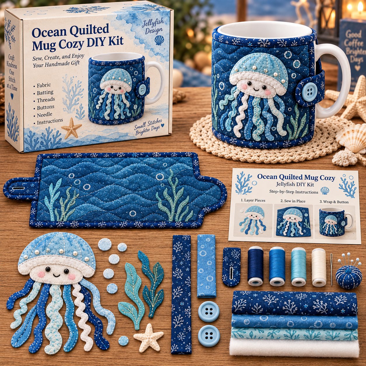 Ocean Jellyfish Quilted Mug Cozy DIY Kit