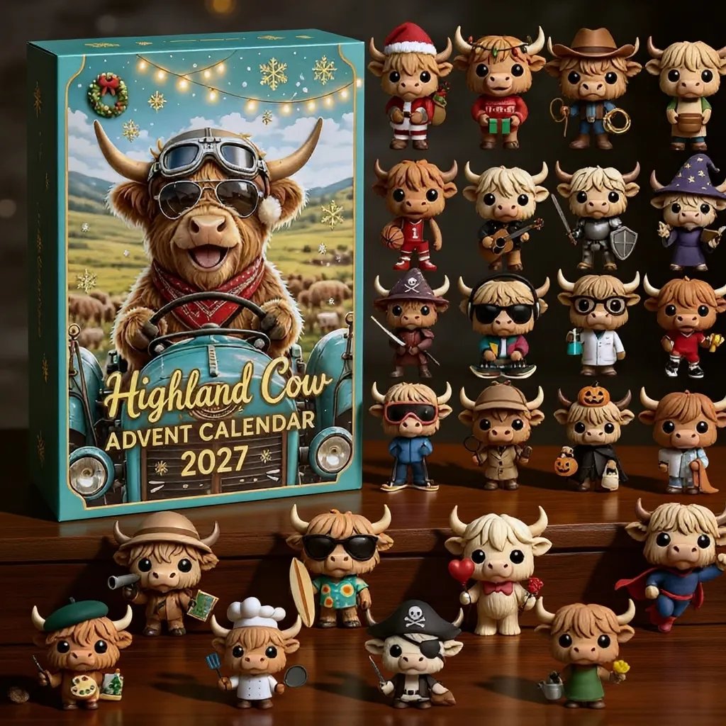 🐮 Highland Cow Advent Calendar 2027/Cute 3D Highland Cow Mini Figurines Advent Box