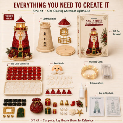 🎄Beginner-Friendly DIY Lighted Christmas Character Sea Glass-Style Lighthouse Kit Collection | Complete Kit with Sea Glass-Style Pieces, LED Lights & Step-by-Step Guide Included 💕
