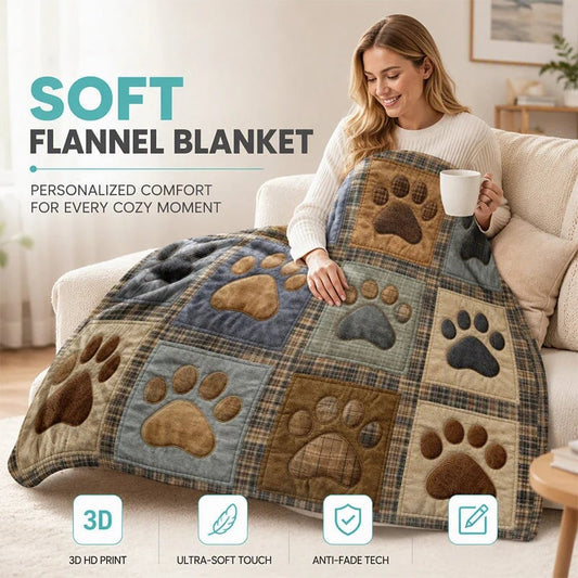 🐶🐾Cute Paw Print Soft Flannel Blanket – Snuggly, Warm, Lovely Home Decor 🛌