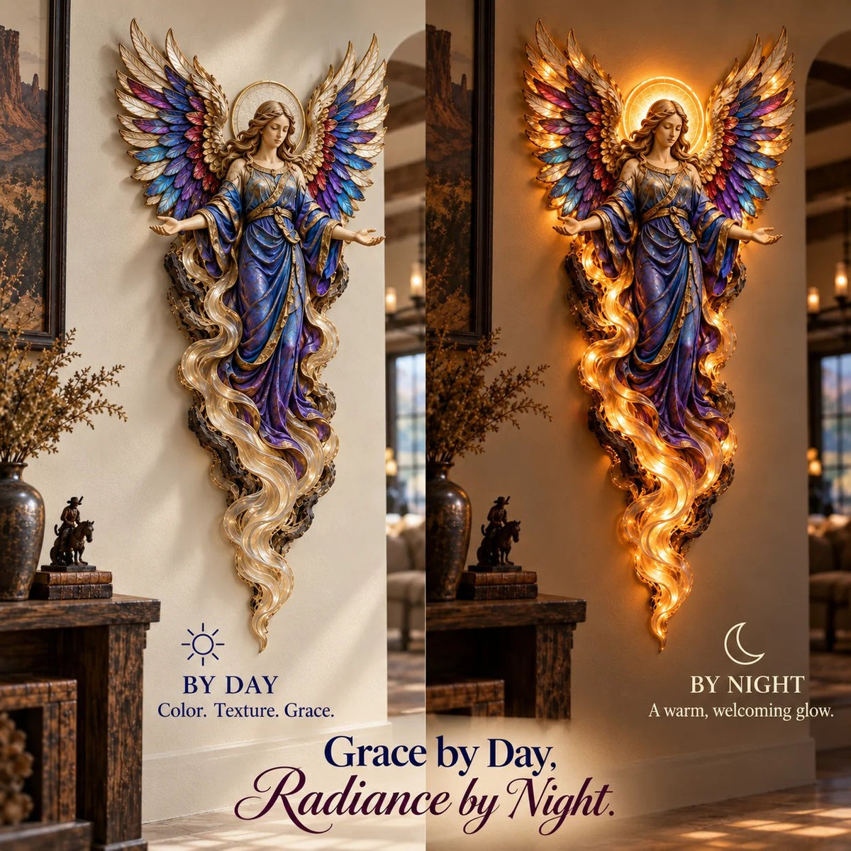 ✝️ Heavenly Radiance Lighted Angel Wall Sculpture | Gabriel or Michael