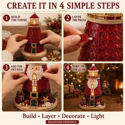 🎄Beginner-Friendly DIY Lighted Christmas Character Sea Glass-Style Lighthouse Kit Collection | Complete Kit with Sea Glass-Style Pieces, LED Lights & Step-by-Step Guide Included 💕