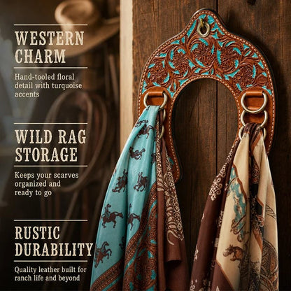 🔥LAST DAY 50% OFF - 🤠Handcrafted Leather Horseshoe Wild Rag Holder | Western Scarf & Bandana Organizer
