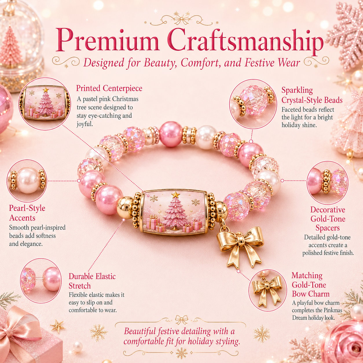 🔥 LAST DAY 49% OFF – 🎄 Candy Glow Christmas Bracelet Collection | 6 Dopamine Holiday Designs with Color-Coordinated Beads & Matching Gold-Tone Charms ✨