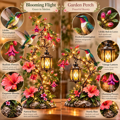 Hummingbird Garden Lantern Light - Lighted Floral Table Decor