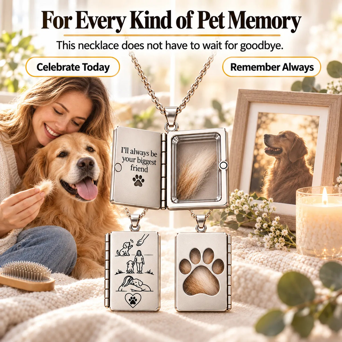 🐾Always Beside Me💕 – Pet Fur Keepsake Storybook Necklace