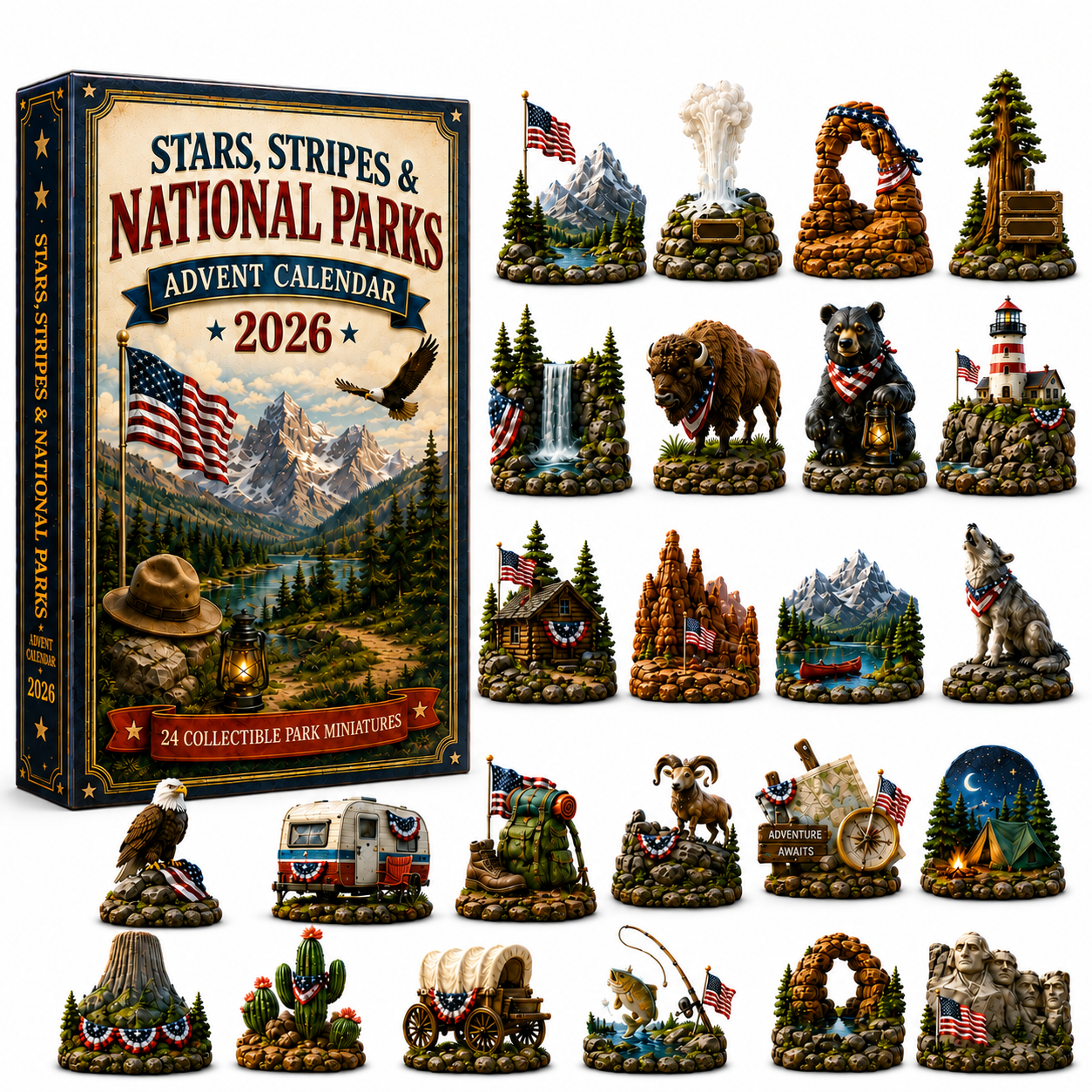 National Parks Adventure Advent Calendar 2026 – 24 Days of American Wilderness, Collector-Grade Miniature Keepsakes, Acrylic Charms Blind Box