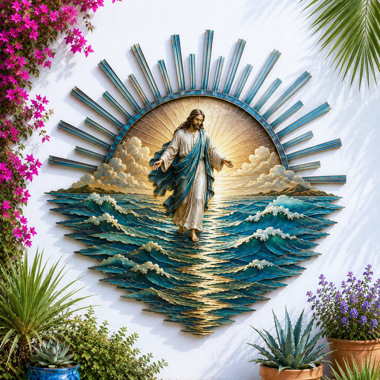 ⏳ Last Day 49% OFF – ✝️ Jesus Metal Wall Art Collection | Layered Christ Artwork with Radiant Sunburst, Dimensional Landscape Details & Concealed Keyhole Hangers ✨