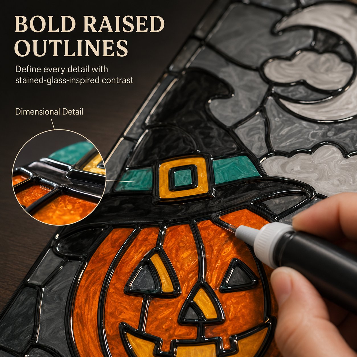 🔥Last Day 49% OFF - 🎃🎨 DIY Halloween Pumpkin Faux Stained Glass Art Kit