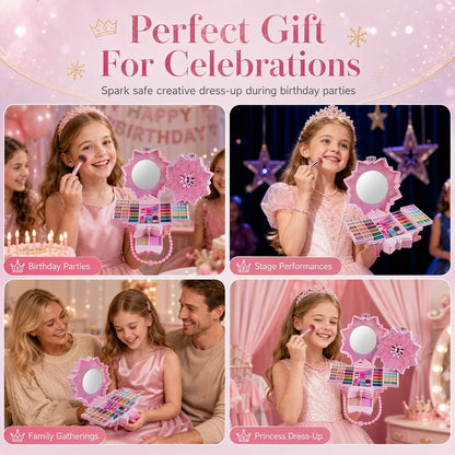📢📢40% OFF !! ⏰ Washable Princess Makeup Set – Non‑irritating, trays & portable case 🎀