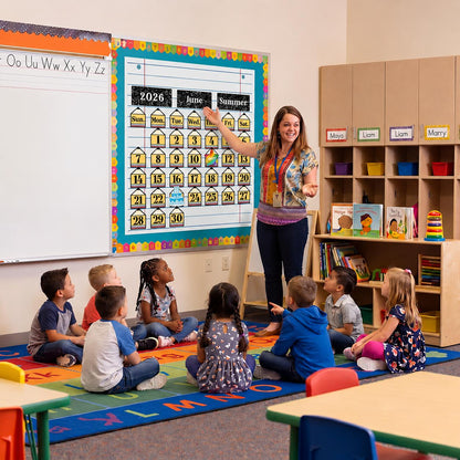 📅Back to School 2026-2028 Classroom Pencil Calendar Pocket Chart | 82 Educational Activity Cards🖍️