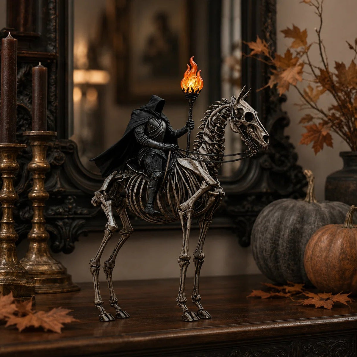 Lighted Headless Horseman on Skeleton Horse Figurine