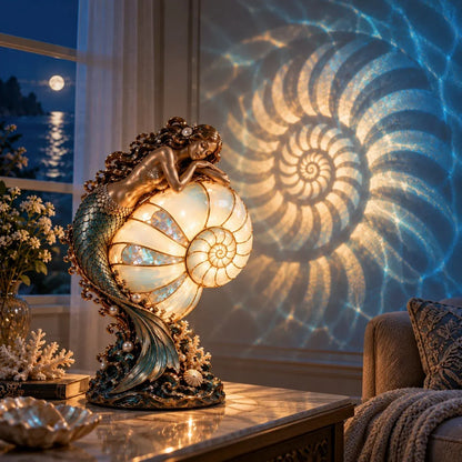 🧜‍♀️ Moon Tide Mermaid Nautilus Projection Lamp | Soft Ocean Glow & Spiral Wall Projection 🐚