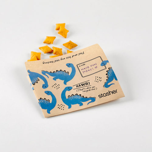 Kids Recyclable Paper Snack Bags, Sealable Dinosaur Design 50 Count Food Sacks