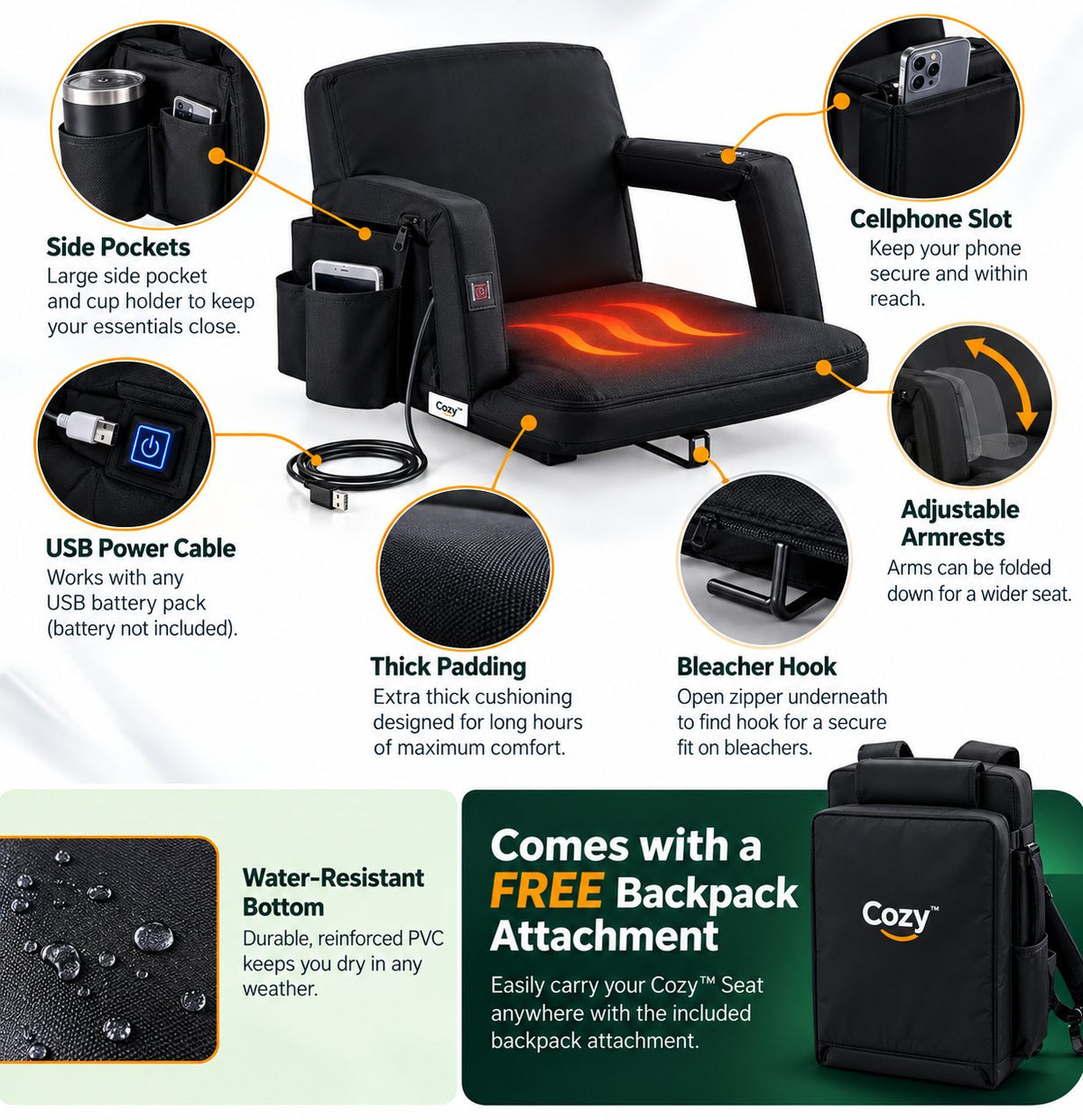 Portable Heated Stadium Seat