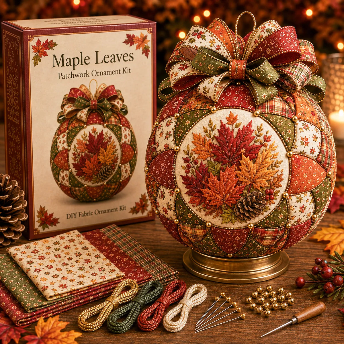 ⏳ Last Day 49% OFF – 🍂 Beginner-Friendly DIY Autumn Thanksgiving Patchwork Ornament Kit Collection | Complete Kit with Coordinated Fabrics, Ornament Form, Harvest Accents & Step-by-Step Guide Included 💕