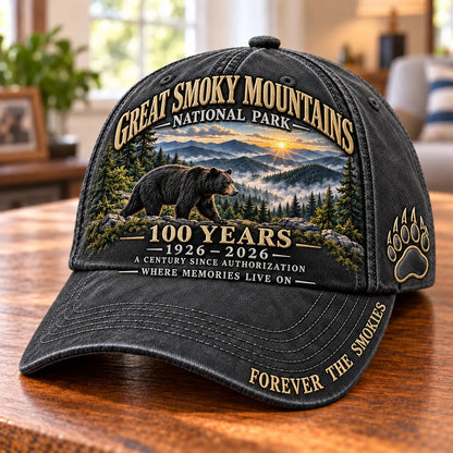 ⏳ Last Day 49% OFF – 🏞️ Great Smoky Mountains 1926–2026 Centennial Cap | Black Bear & Mountain Heritage Design 🐻