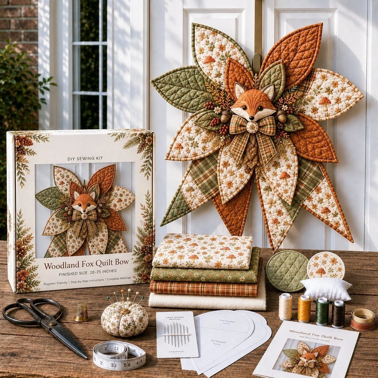 🔥LAST DAY 50% OFF - 🎀 Beginner-Friendly Oversized Quilted Bow Sewing Kit | Coordinated Printed Fabrics, Batting, Pre-Designed Templates & Complete Supplies for a 3D Statement Bow ✨