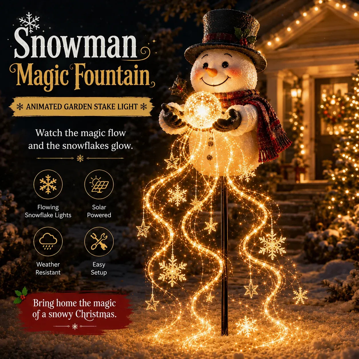 Christmas Magic Fountain Garden Light | Animated Solar Yard Stake Decor (33.5*7INCH)