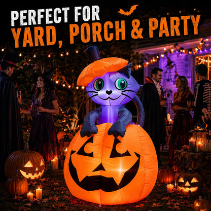 Giant Halloween Pumpkin Cat Inflatable Yard Decoration
