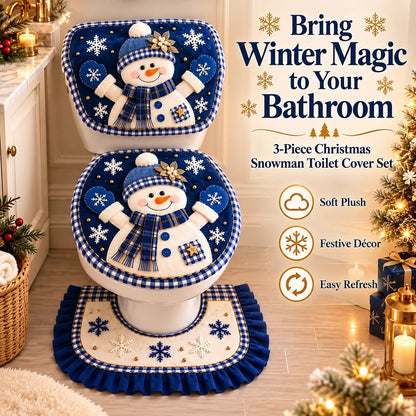 🎉3-Piece Christmas Snowman Toilet Cover Set – Cozy Winter Bathroom Decor