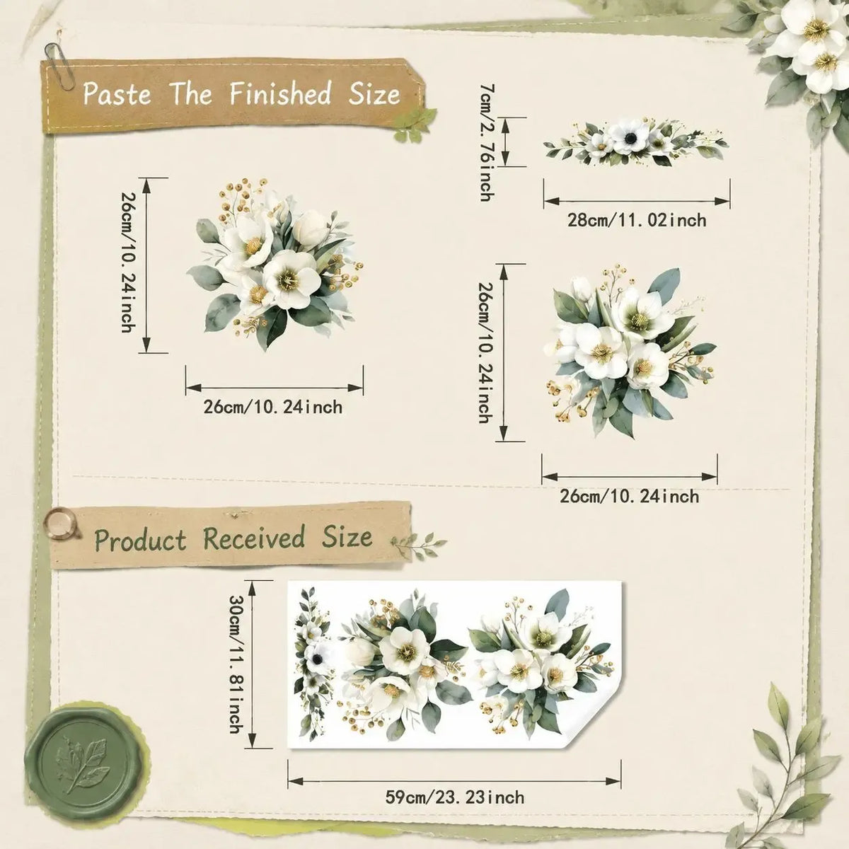 🌸3 Piece Golden Floral Toilet Stickers – Pearl-Inspired Bathroom Decals