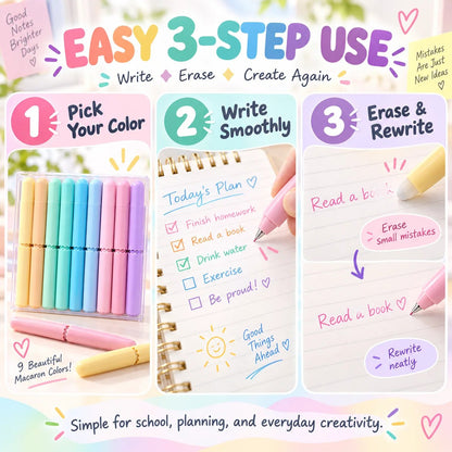 🏆 LIMITED-TIME 50% OFF! ✨9 Colors Erasable Gel Pen Set