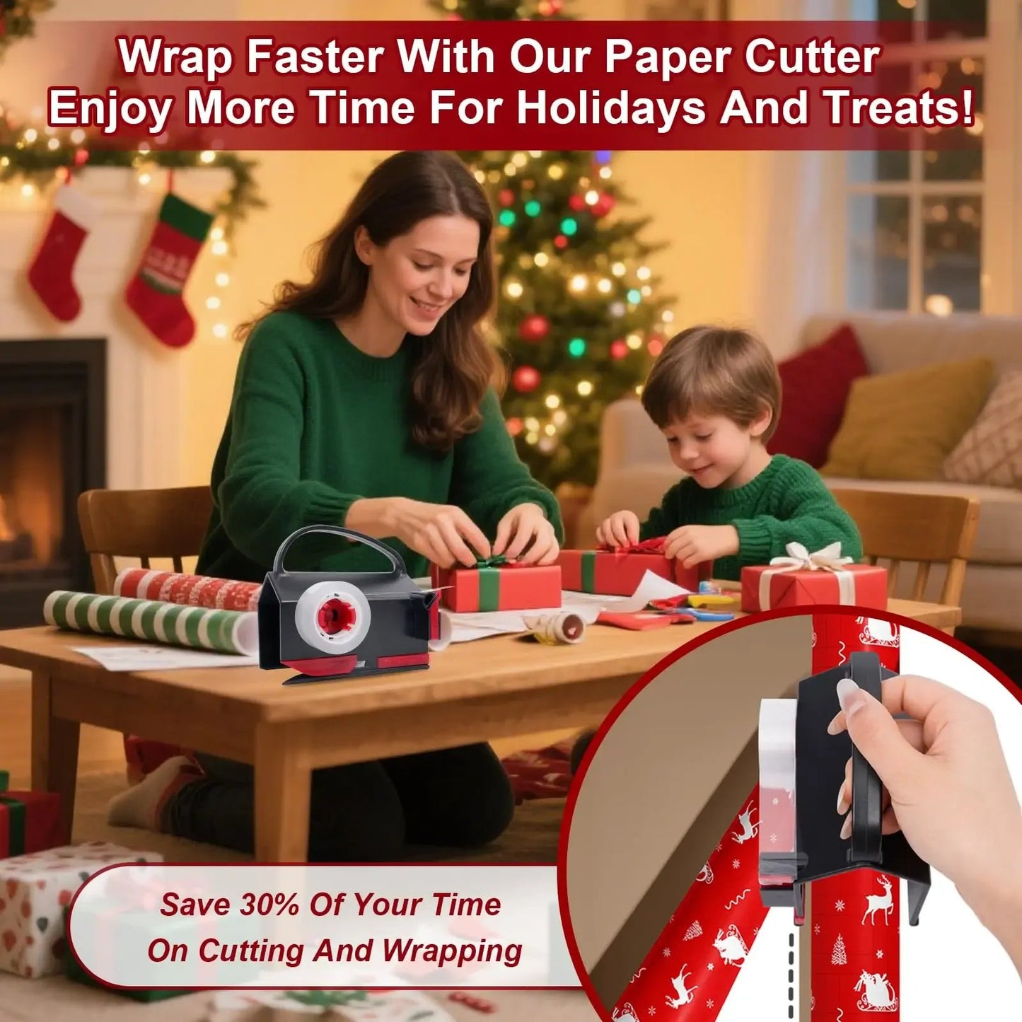 Hot Sale 🎁 2-in-1 Wrapping Paper Cutter & Tape Dispenser Kit