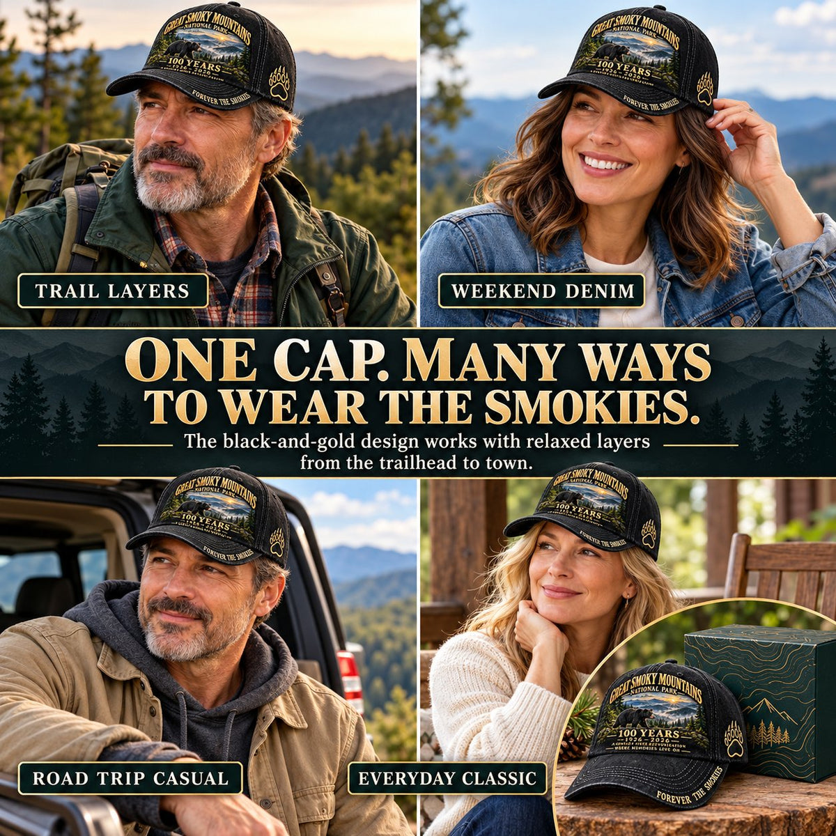 ⏳ Last Day 49% OFF – 🏞️ Great Smoky Mountains 1926–2026 Centennial Cap | Black Bear & Mountain Heritage Design 🐻